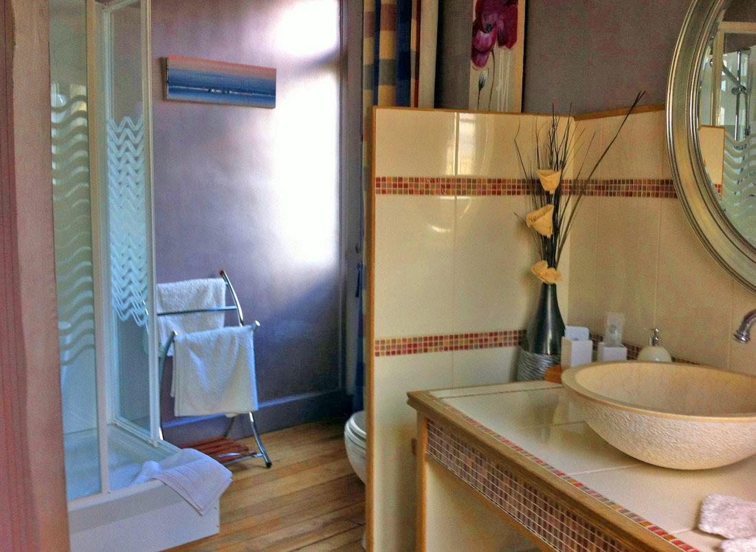 Salle d'eau, meuble 1 vasque et wc privés à la chambre Lilas photo 7