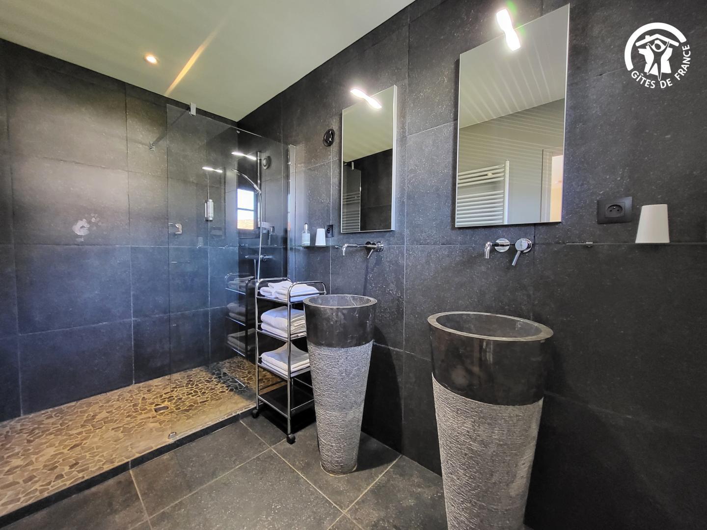 La salle de bain avec douche et 2 vasques chambre Léa photo 8