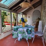 Terrasse couverte dans la cour arrière équipée d'un salon de jardon, d'un salon de détente et d'un barbecue électrique Terrasse couverte dans la cour arrière équipée d'un salon de jardon, d'un salon de détente et d'un barbecue électrique